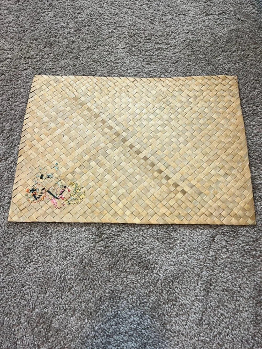 Set Of 4 Vintage Woven Straw Placemats With Embroidered Fruit Design